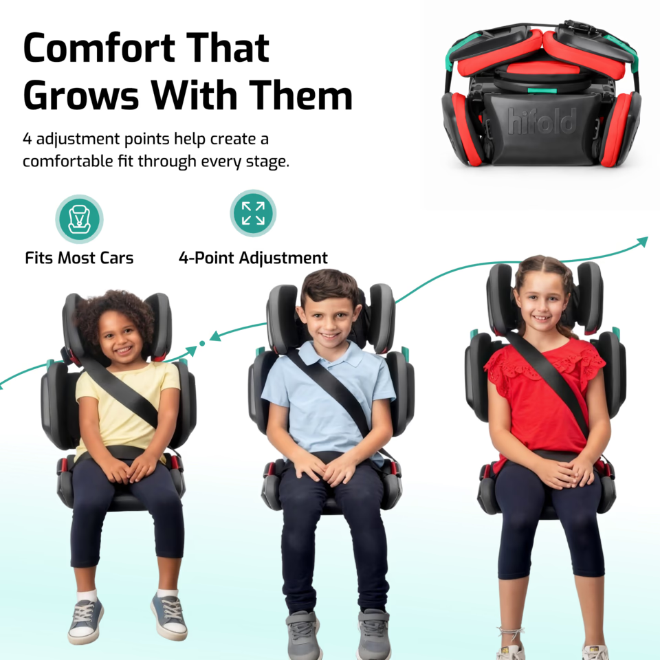 Hifold in Red: supportive seat details showing comfort that grows with the child